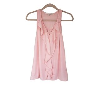 Guess Sleeveless Ruffle Front Racerback Blouse Blush Pink